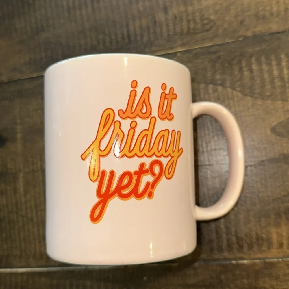 Is it Friday yet pink ceramic coffee mug